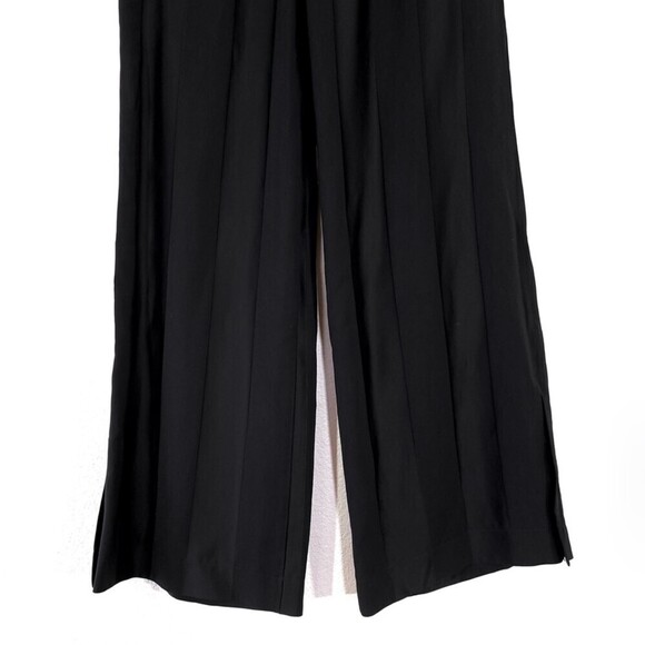 ESCADA Wool Wide Leg Trouser Split Hem Dress Pant Black Satin Stripe Old Money - Picture 5 of 15